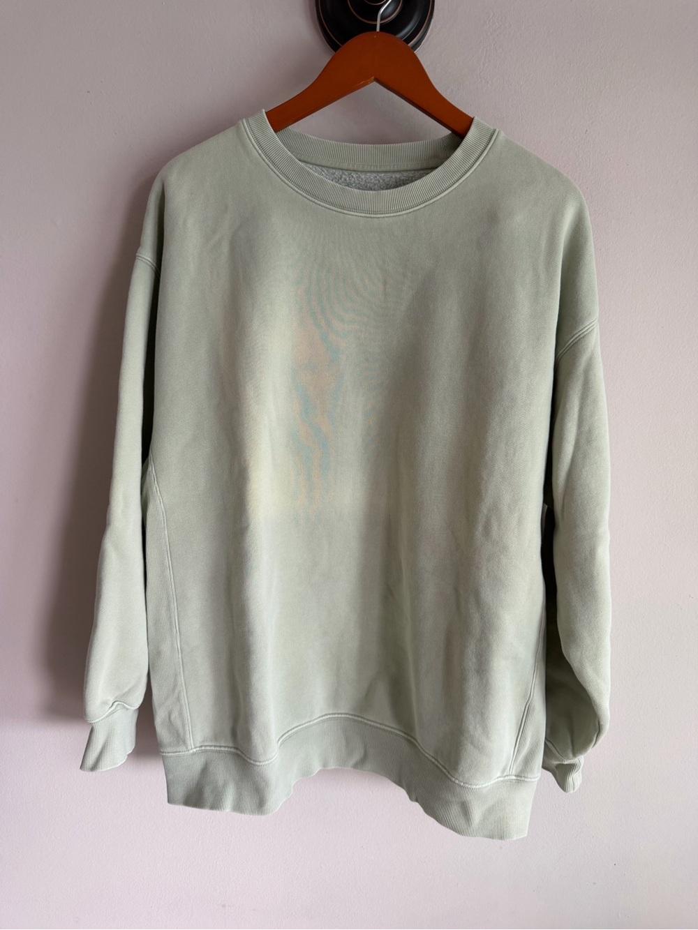 Aritzia Tna CozyAF Fleece Perfect Crew Sweatshirt Sage Green Size 2 Oversized